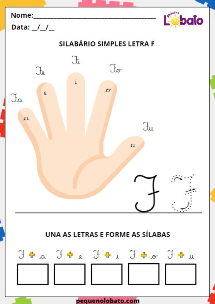 Atividade de letras cursivas com caligrafia conhecendo o silabário simples letra f