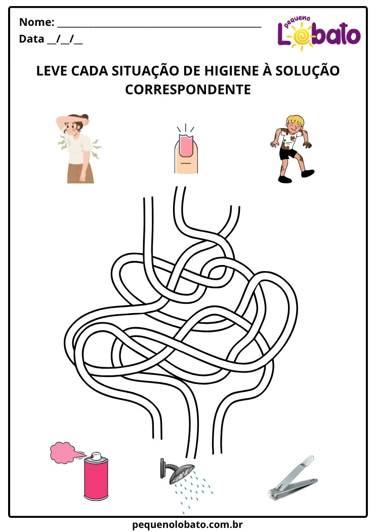 Atividade de Ciências 1º ano hábitos de higiene ligue cada situação à solução correta