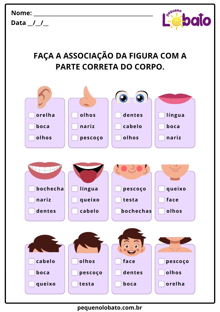 Atividades de Ciências 1º ano associação partes do corpo humano