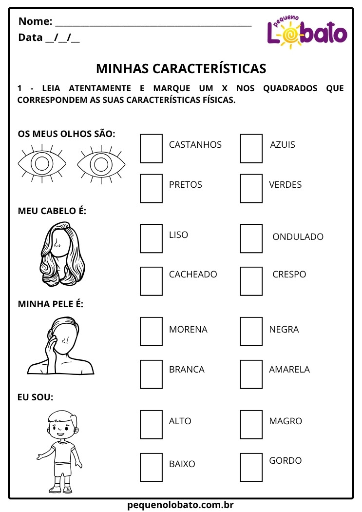 Atividades de Ciências 1º ano características físicas corpo humano