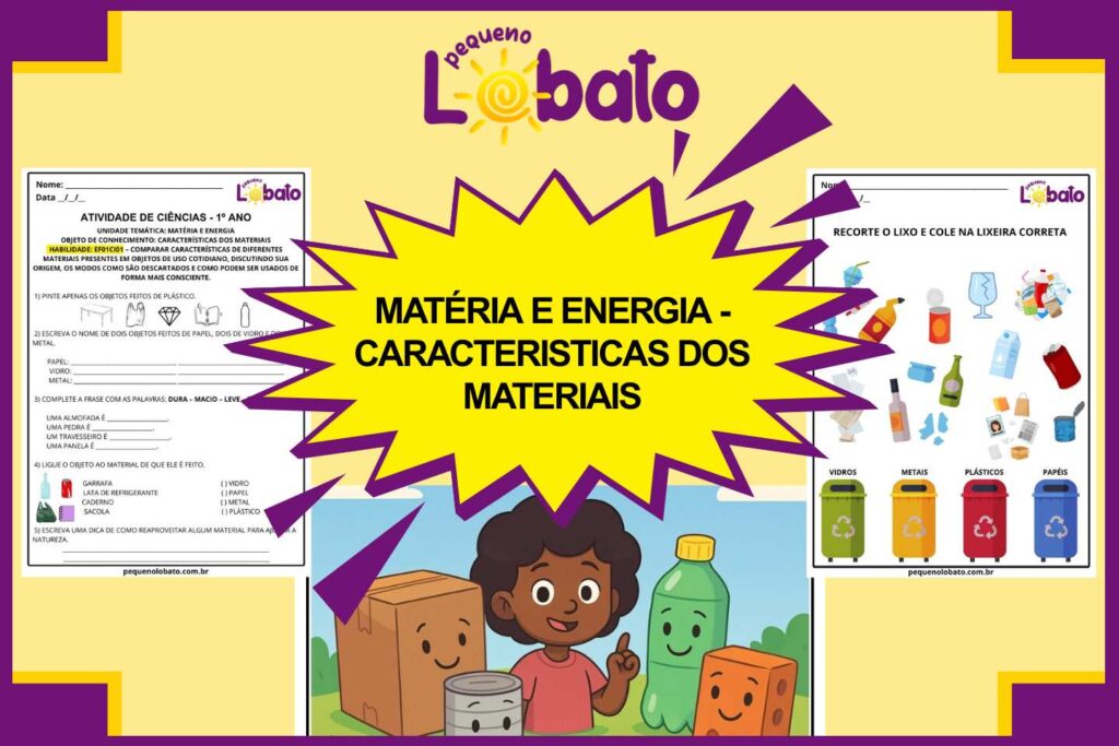 Atividades de Ciências para o 1º Ano sobre Características dos Materiais – BNCC EF01CI01