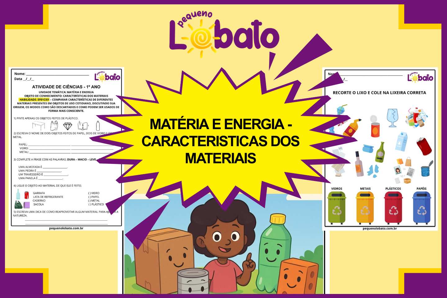 Atividades de Ciências para o 1º Ano sobre Características dos Materiais – BNCC EF01CI01