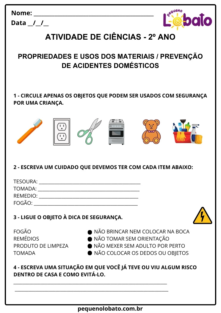 Atividades de Ciências 2º Ano Prevenção de Acidentes Domésticos para Imprimir