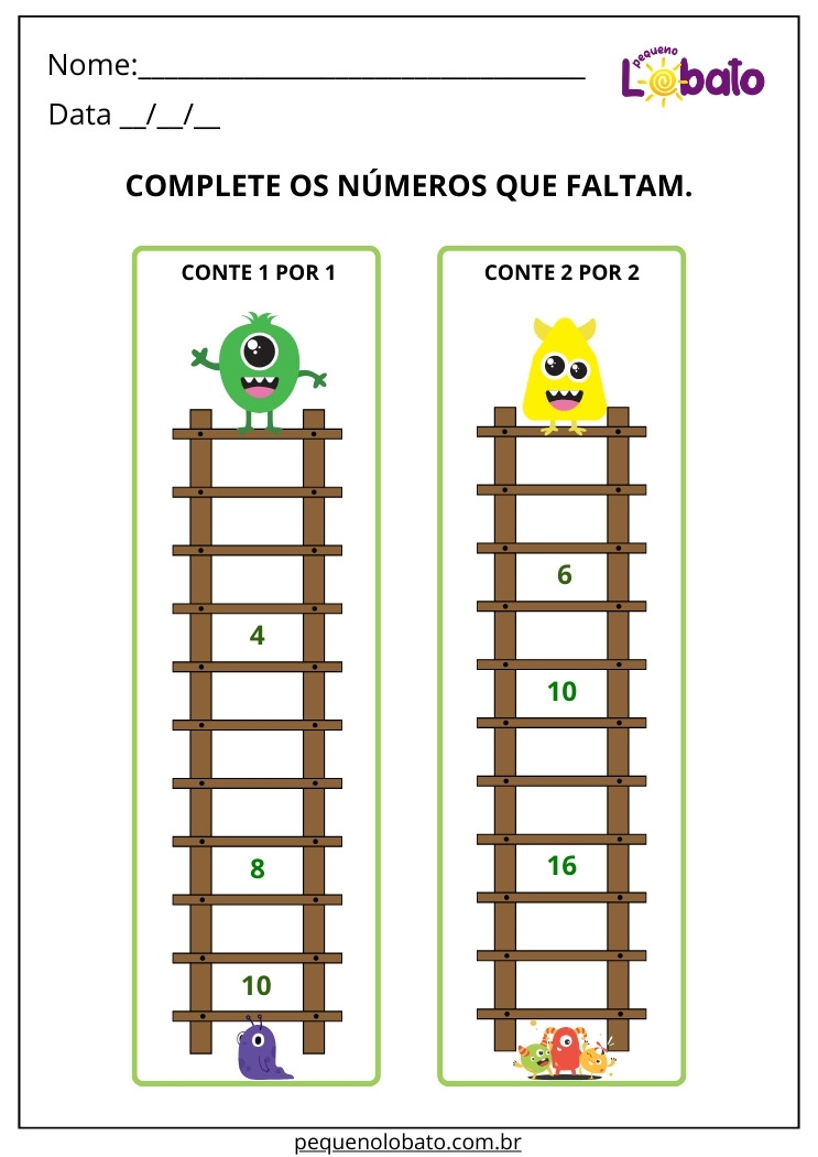 Atividade Complete os Números que Faltam para Crianças com Autismo para Imprimir