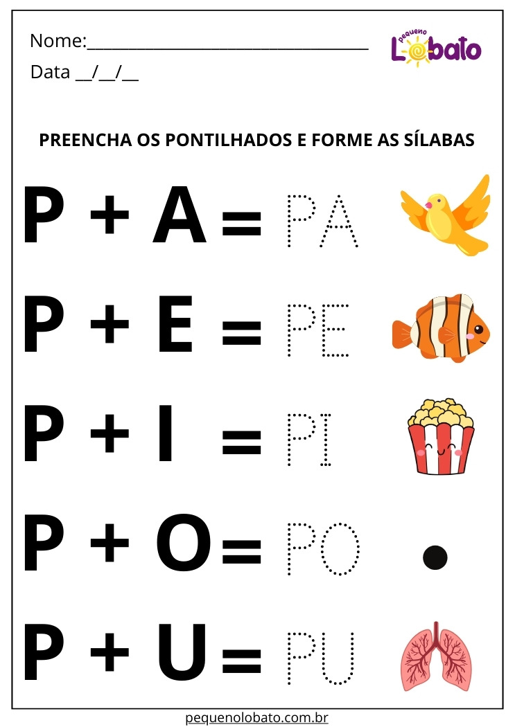 Atividade com Pontilhados para Formar Sílabas para Alunos com Autismo para Imprimir