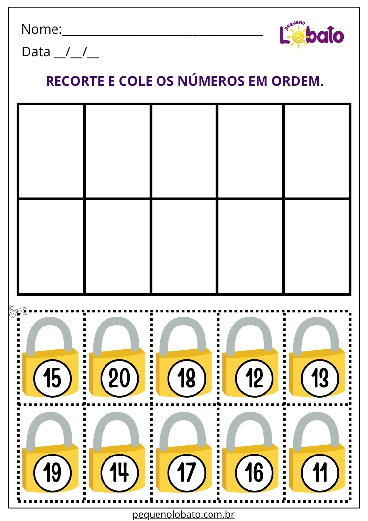 Atividade com Recorte e Colagem dos Números em Ordem para Autismo para Imprimir