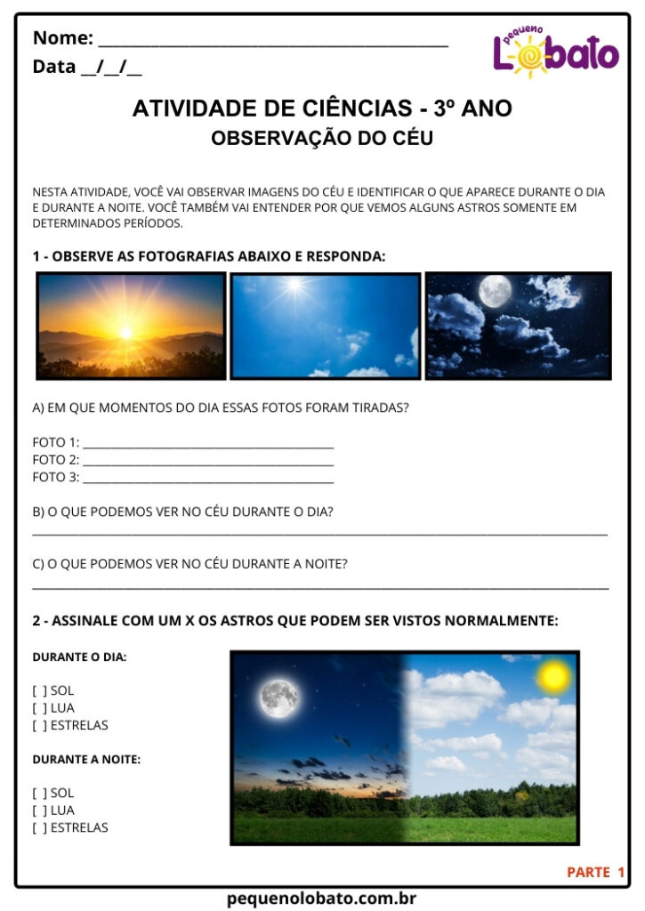 Atividades de Ciências 3º Ano - Observação do Céu