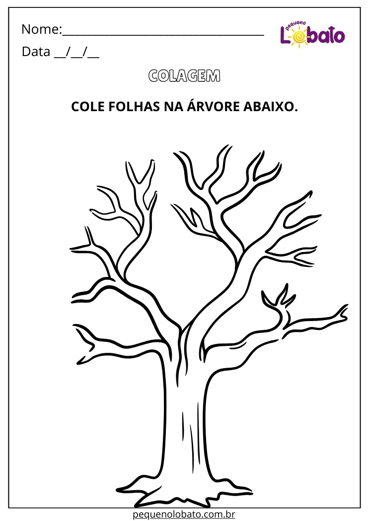 Atividade de Colagem das Folhas na Árvore para Alunos com Autismo para Imprimir