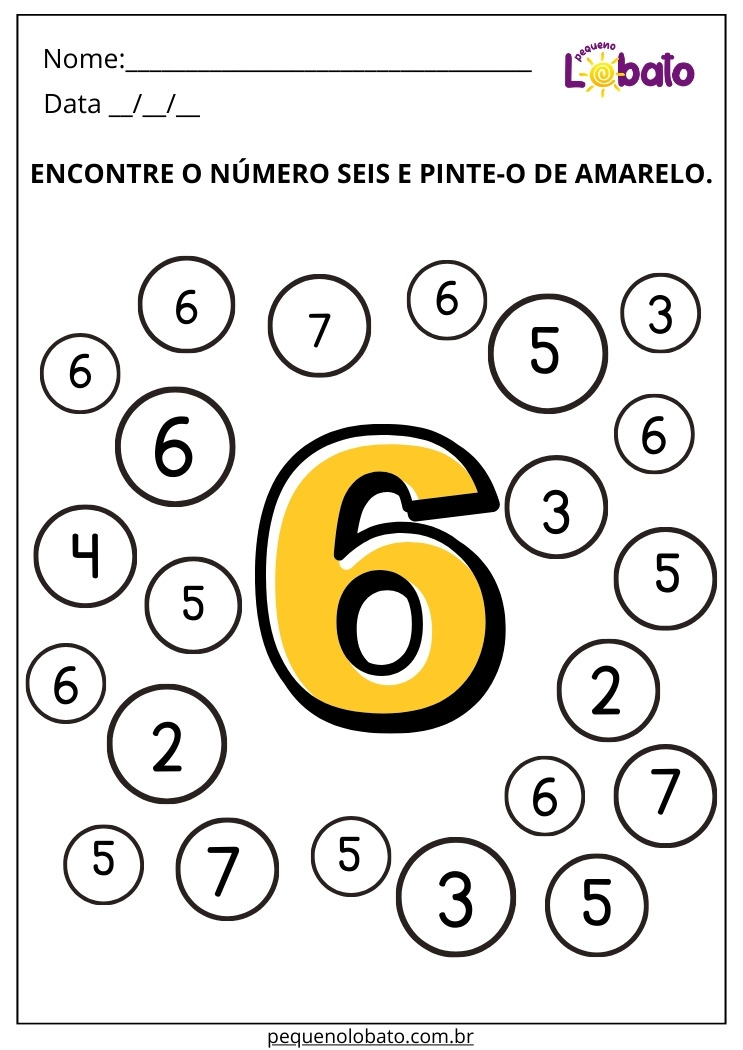 Atividade de Percepção Visual com o Número 6 para Alunos com Autismo para Imprimir