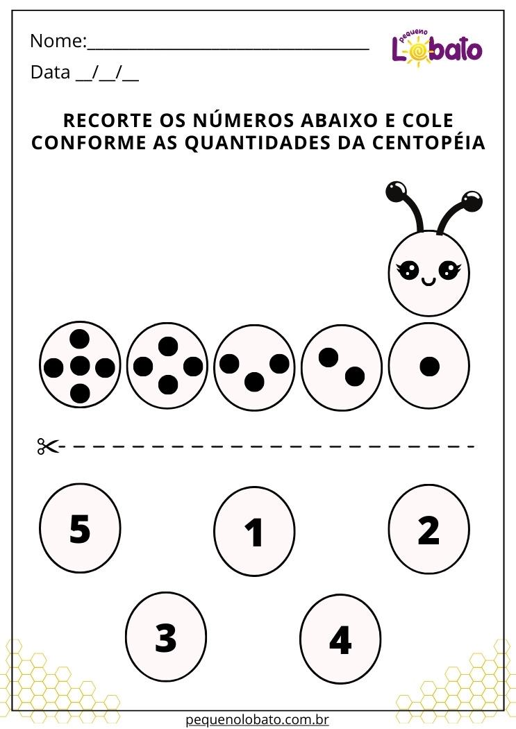 Atividade de Recorte e Colagem dos Números para Crianças com TEA para Imprimir