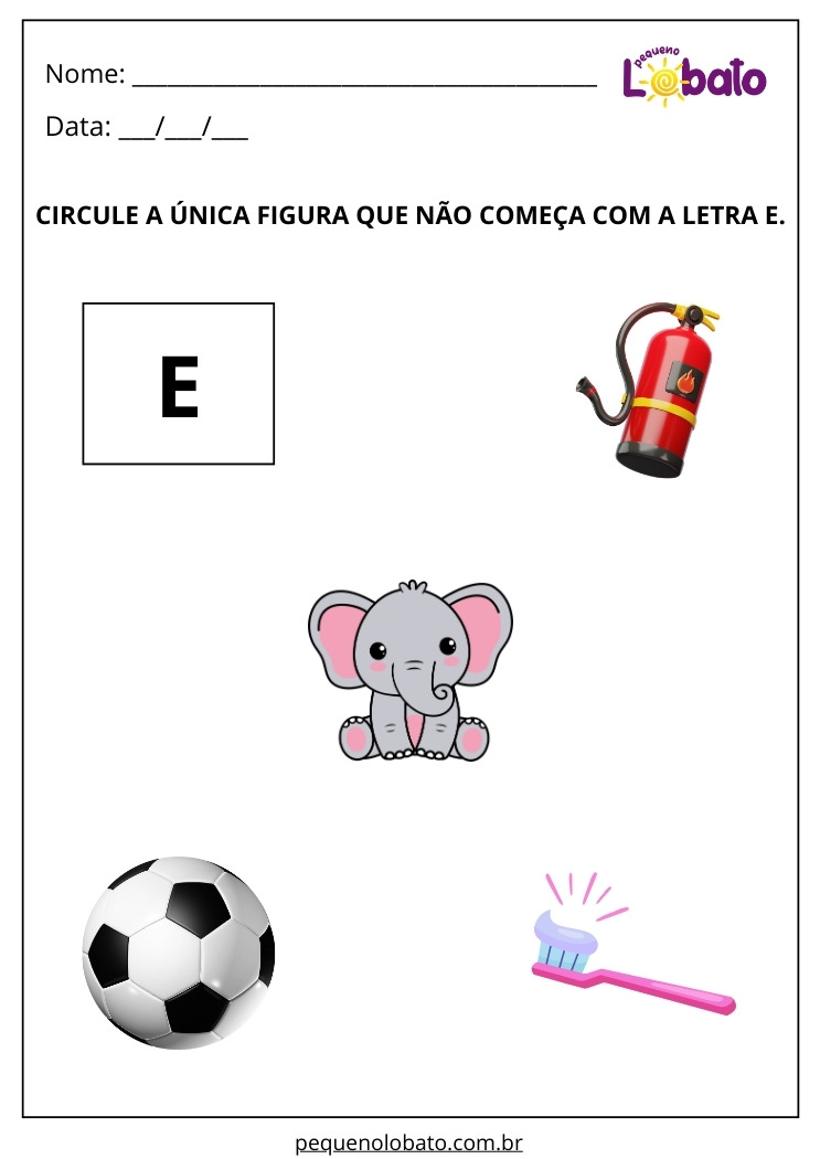 Atividade para Alunos com Autismo para Imprimir Circule a Única Figura que Não Começa com a Letra E