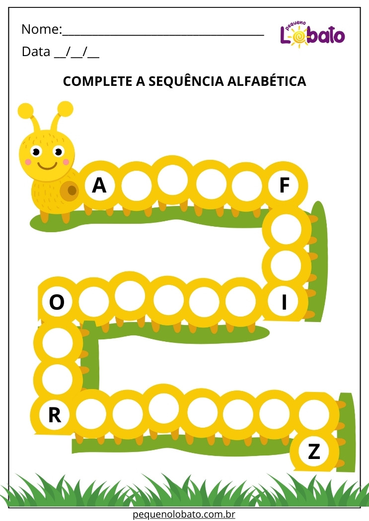Atividade para Alunos com Autismo para Imprimir Complete a Sequência Alfabética na Centopeia