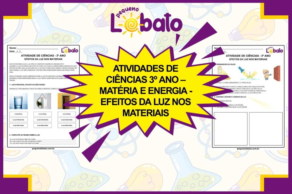 Atividades de Ciências 3º Ano - Efeitos da luz nos materiais