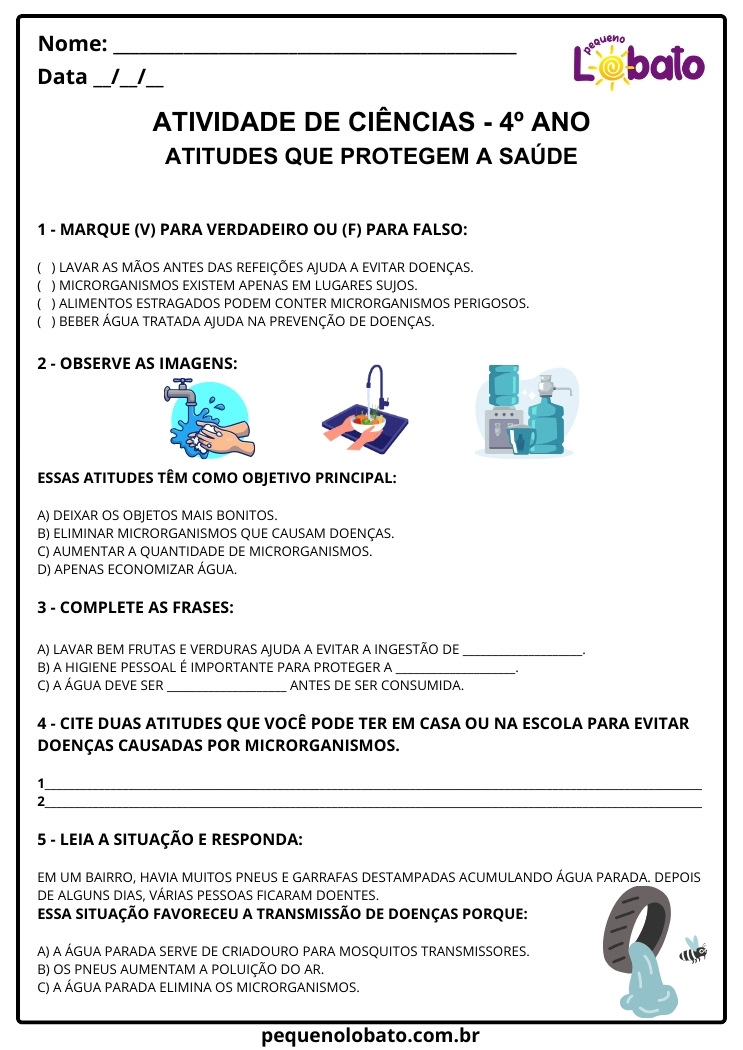 Atividade de Ciências 4º Ano Microrganismos e Prevenção de Doenças