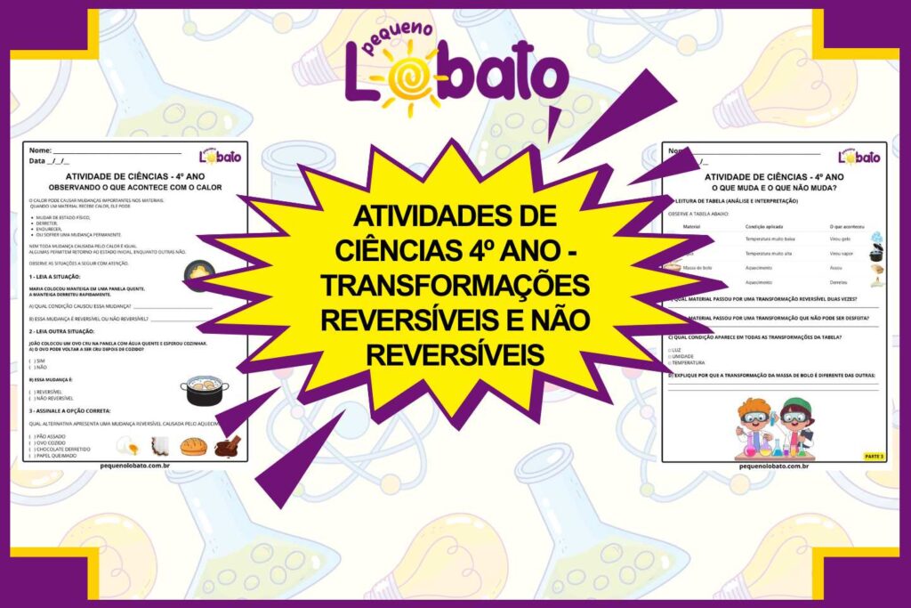 Atividades de Ciências 4º Ano - Transformações Reversíveis e Não Reversíveis