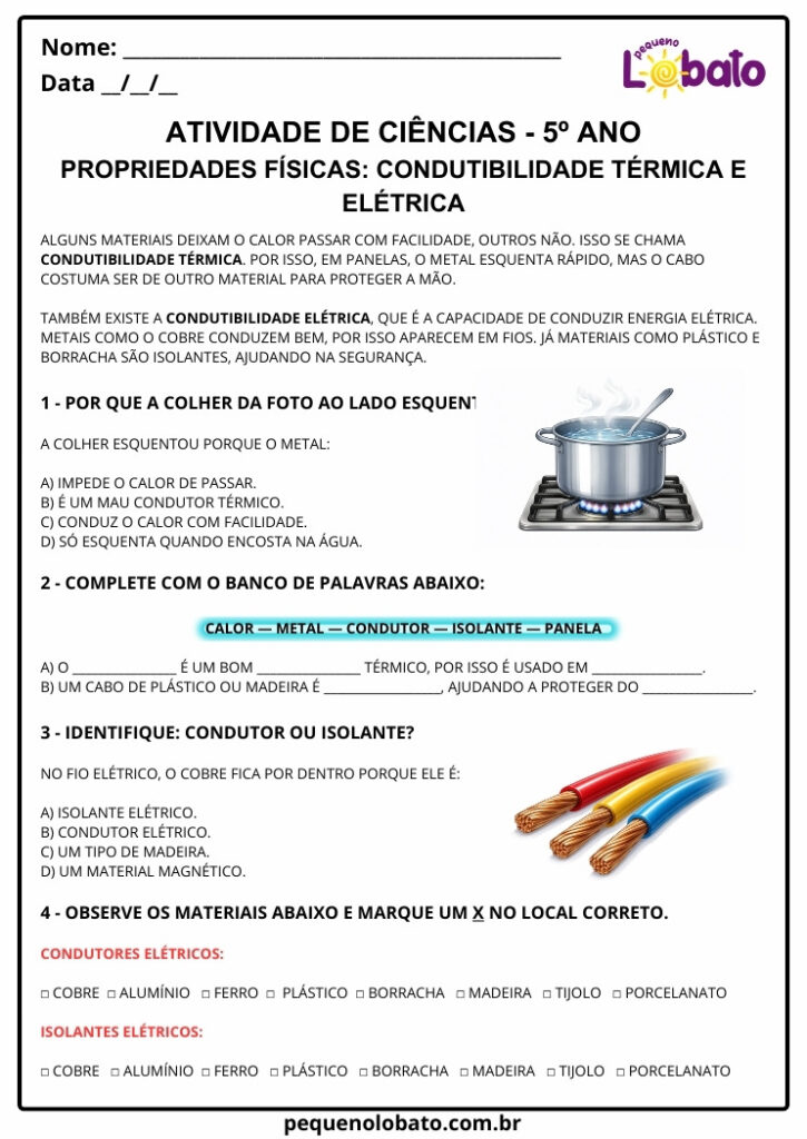 Atividades de Ciências 5º Ano – Propriedades Físicas dos Materiais ...