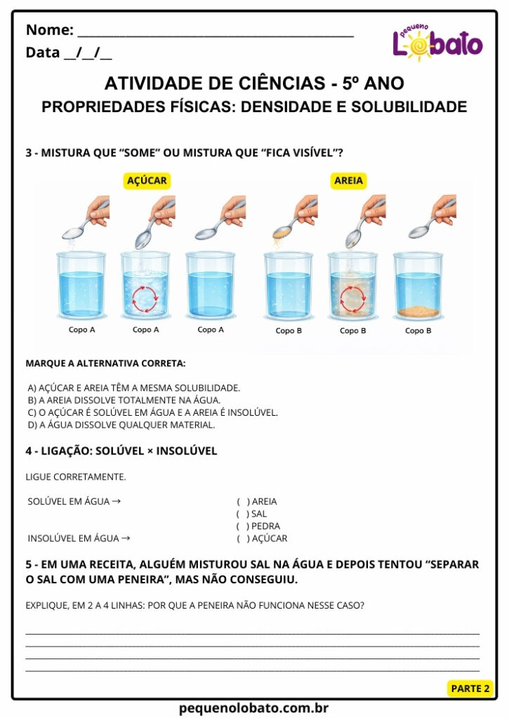 Atividades de Ciências 5º Ano – Propriedades Físicas dos Materiais ...