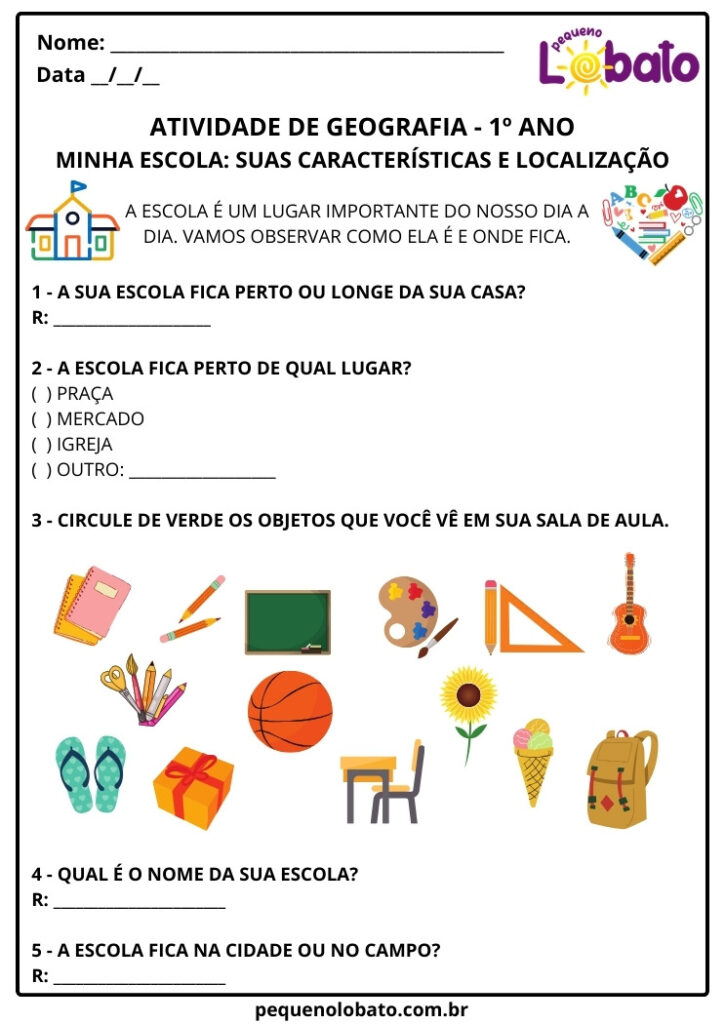 Atividades de Geografia 1º Ano – Pontos de Referência e Mapas Simples ...