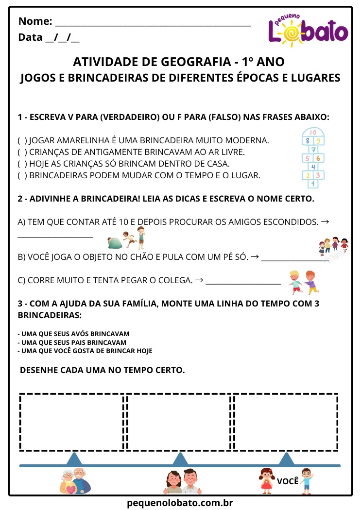 Atividade de Geografia 1º Ano Jogos e Brincadeiras de Diferentes Épocas BNCC