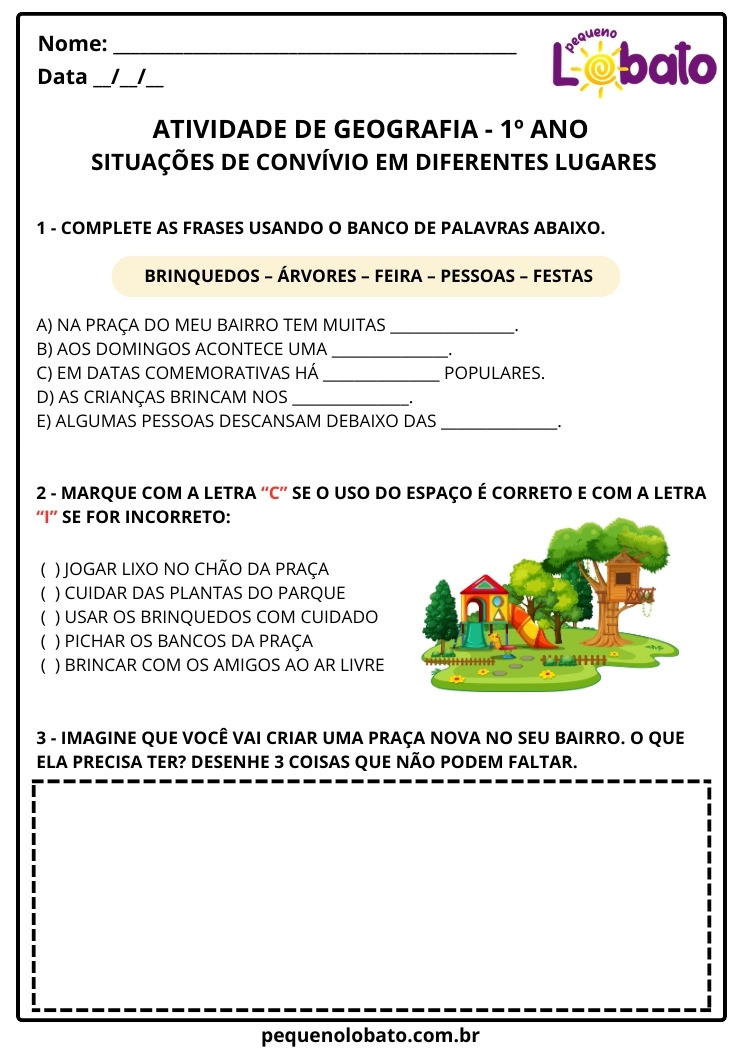 Atividade de Geografia 1º Ano Situações de Convívio