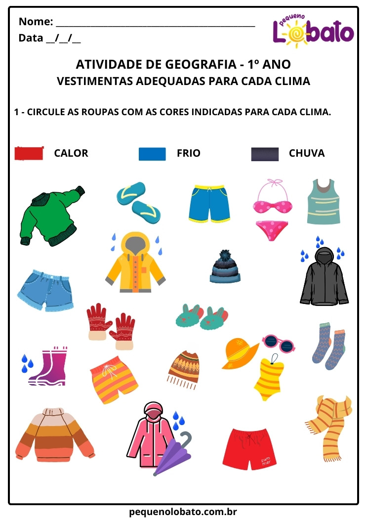 Atividade de Geografia 1º Ano Vestimentas para Cada Clima