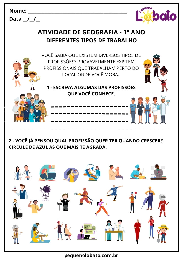 Atividade de Geografia 1º Ano sobre Diferentes Tipos de Trabalho