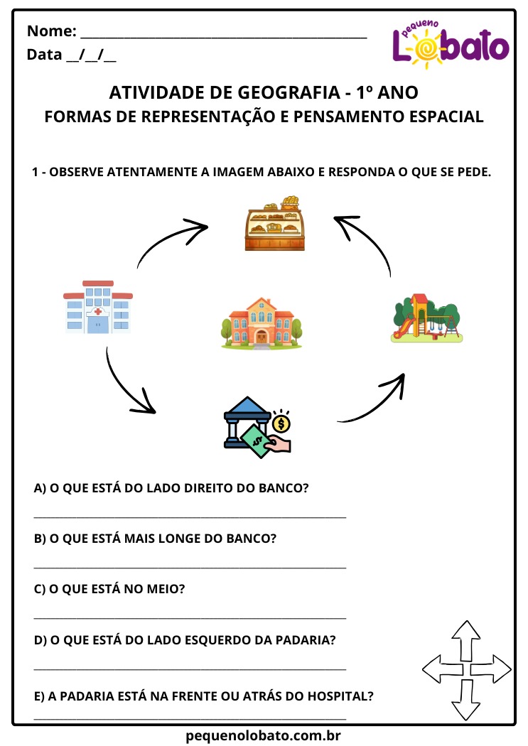 Atividade de Geografia 1º Ano sobre Direita, Longe, Meio, Esquerda, Frente, Atrás