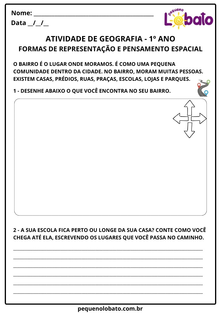 Atividade de Geografia 1º Ano sobre Formas de Representação e Pensamento Espacial