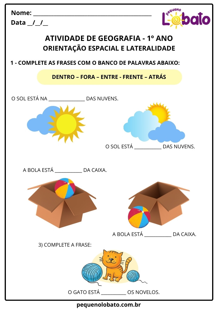 Atividade de Geografia 1º Ano sobre Orientação Espacial e Lateralidade