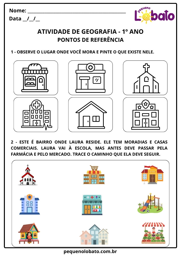 Atividade de Geografia 1º Ano sobre Pontos de Referência