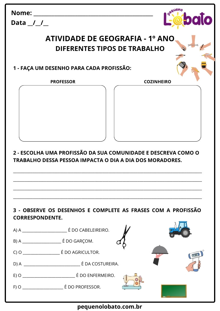 Atividade de Geografia 1º Ano sobre Profissões e seus Impactos