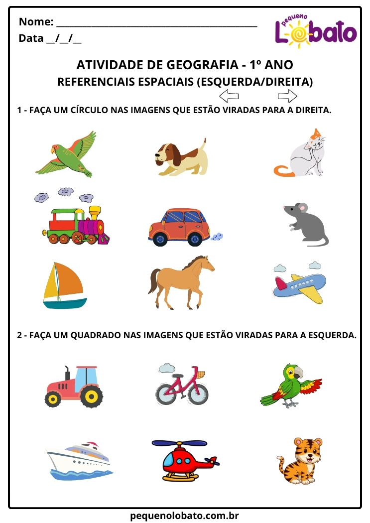 Atividade de Geografia 1º Ano sobre Referenciais Espaciais - Esquerda e Direita