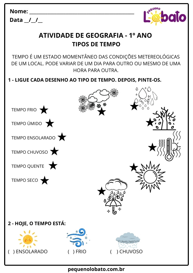 Atividade de Geografia 1º Ano sobre Tipos de Tempo