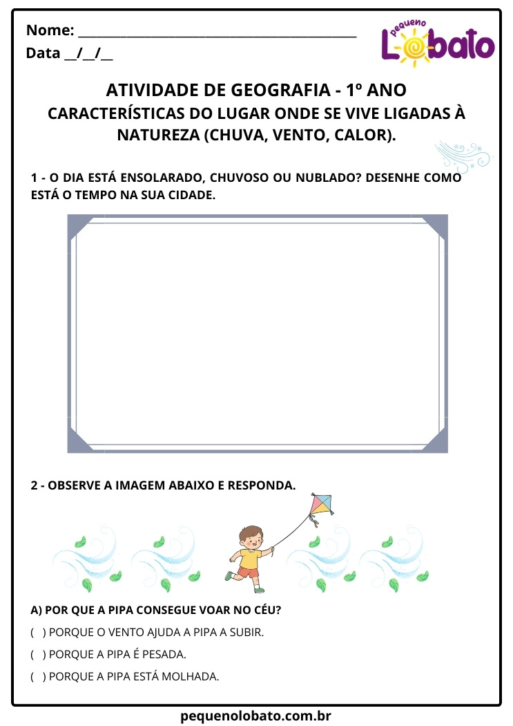 Atividades de Geografia 1º Ano Tempo da sua Cidade