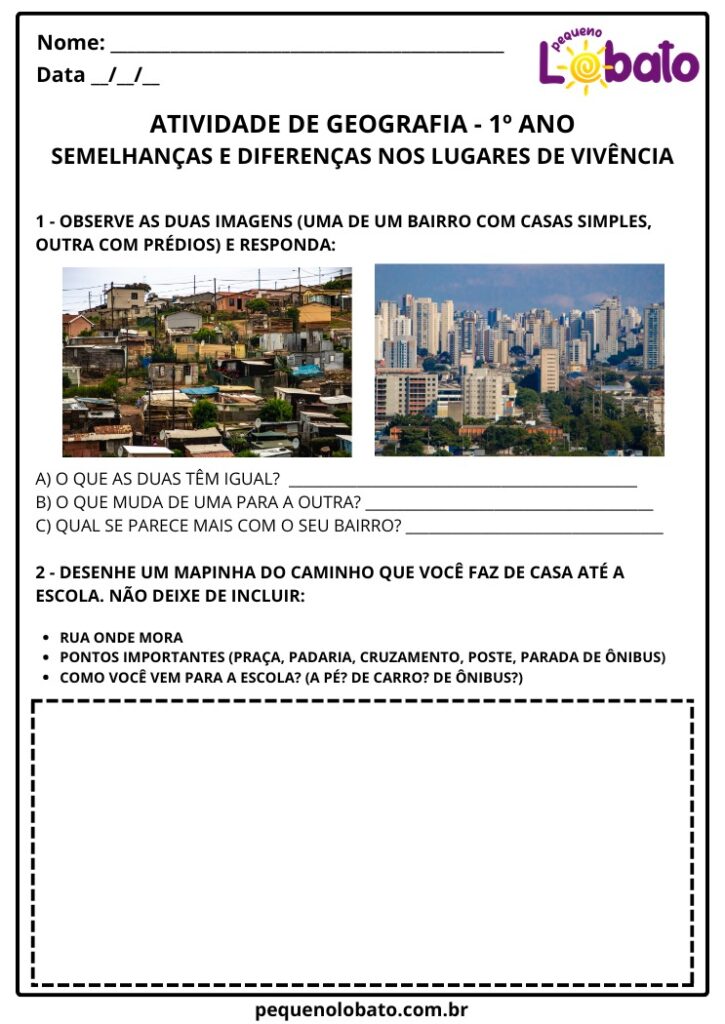 Atividades de Geografia 1º Ano – Características de seus Lugares de ...