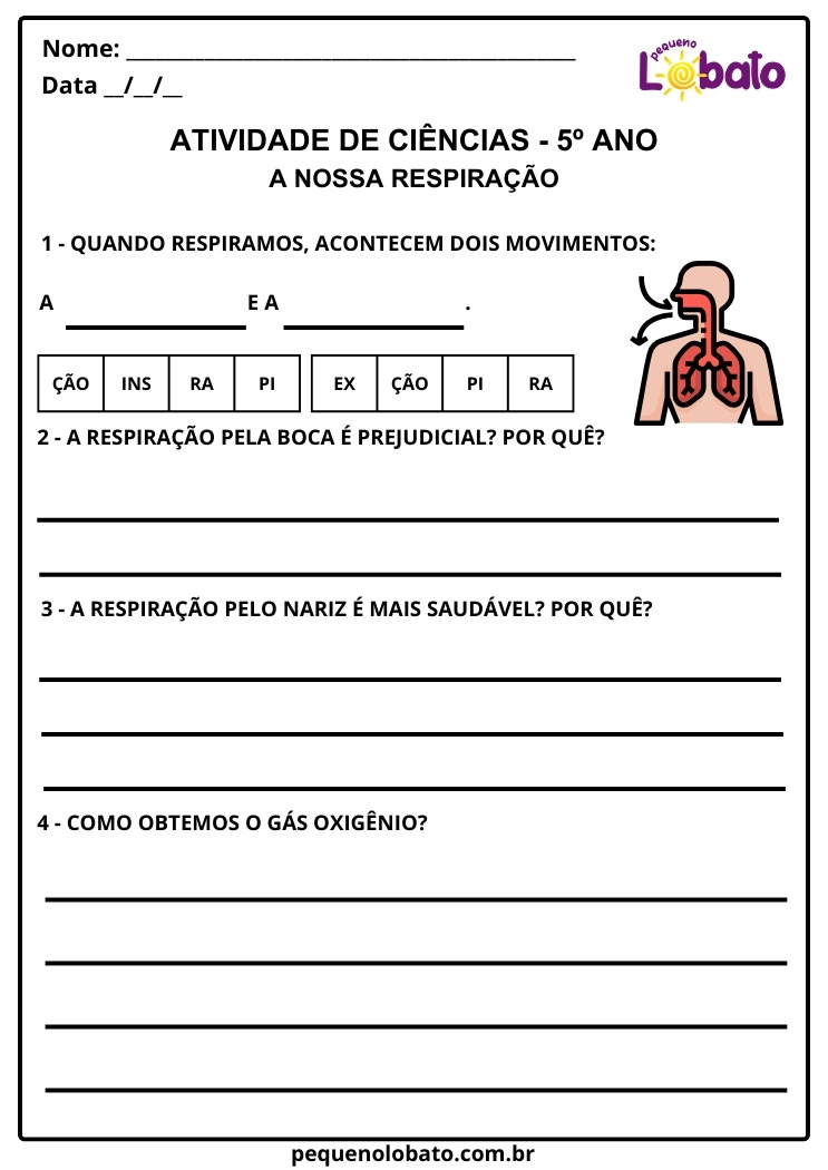 Atividade de Ciências 5º Ano sobre a Nossa Respiração