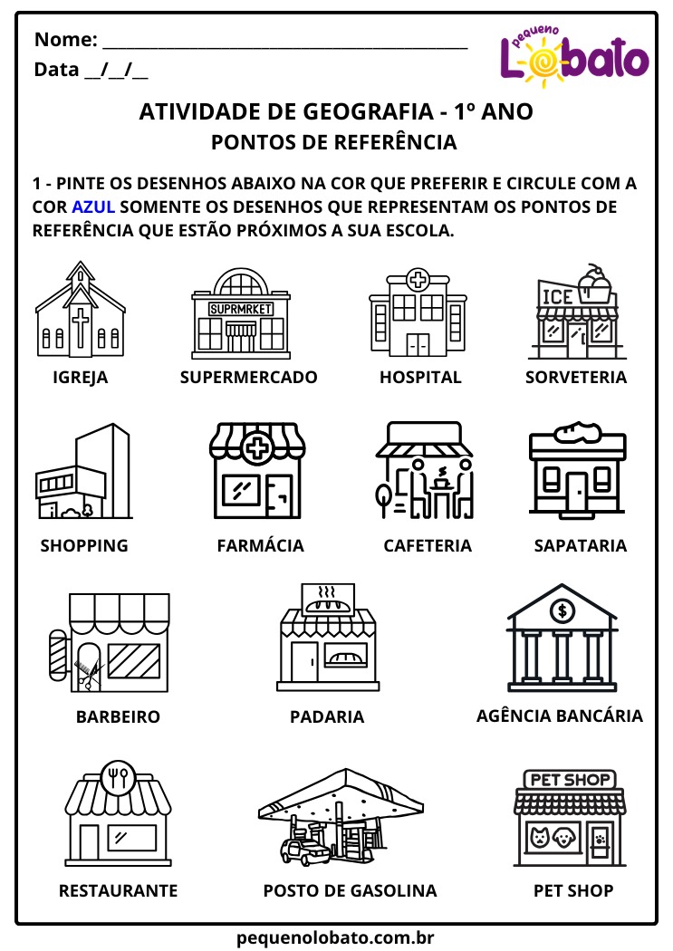 Atividade de Geografia 1º Ano sobre Pontos de Referência para Imprimir