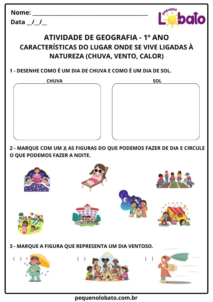 Atividade de Geografia 1º Ano – Características de seus Lugares de Vivência Relacionadas aos Ritmos da Natureza segundo a BNCC