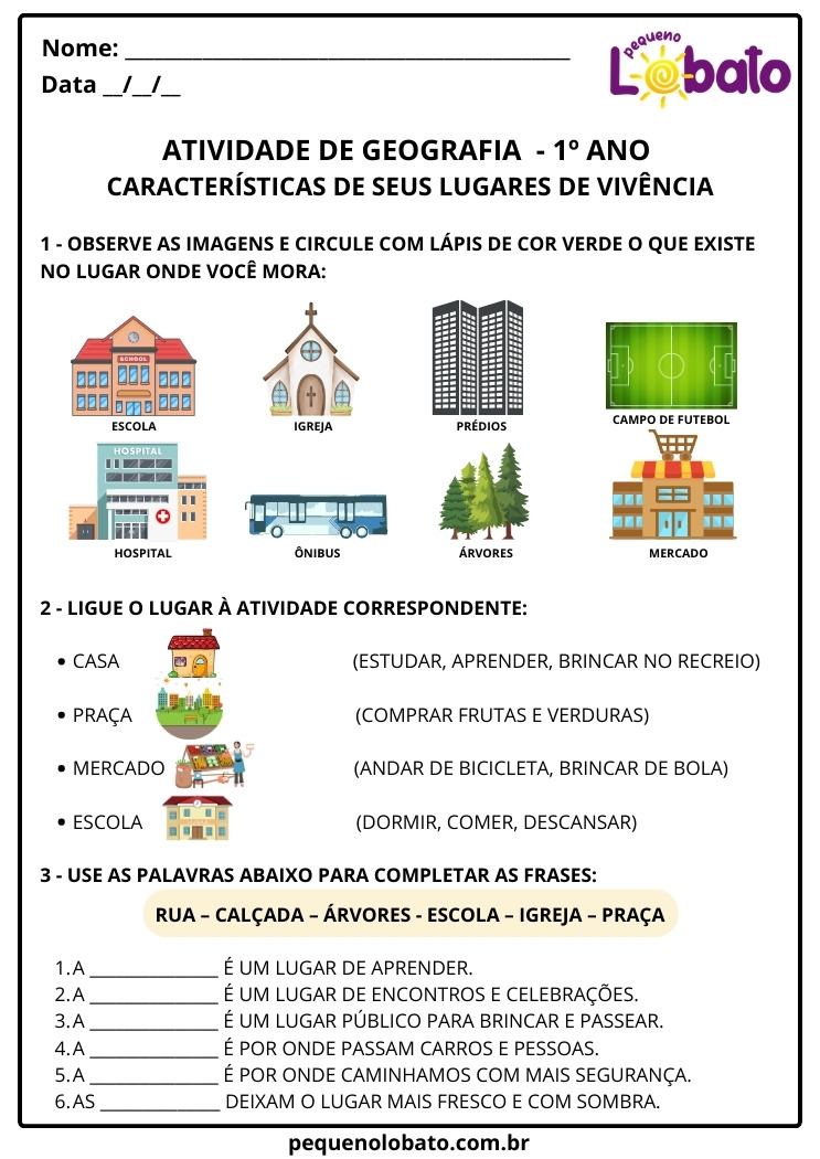 Atividade de Geografia 1º Ano – Características de seus Lugares de Vivência segundo a BNCC