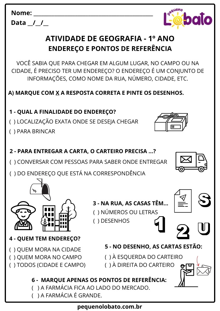 Atividade de Geografia 1º Ano – Pontos de Referência segundo a BNCC