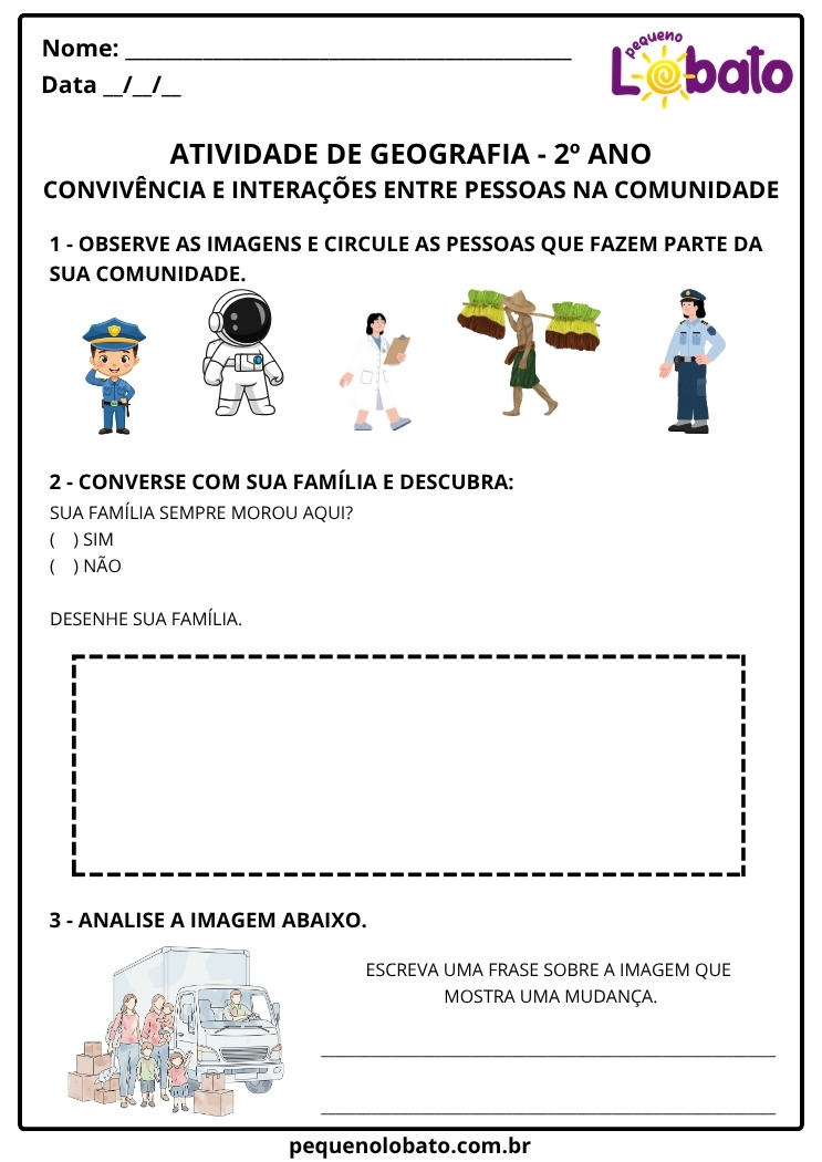 Atividade de Geografia 2º Ano Convivência e Interações entre Pessoas na Comunidade