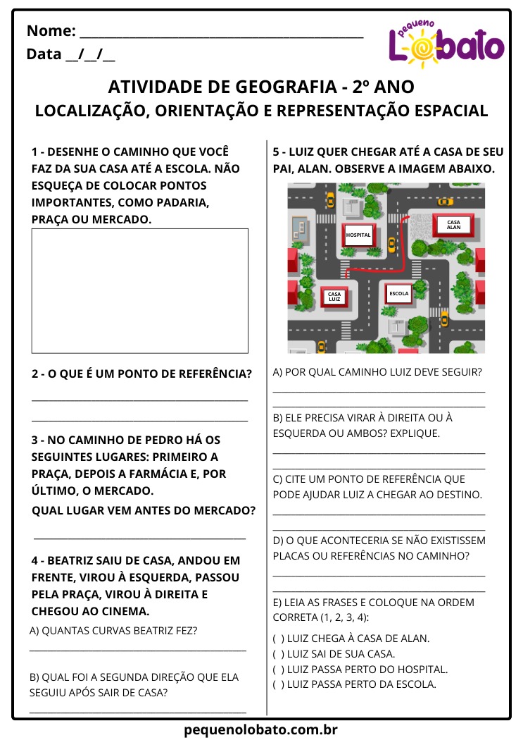 Atividade de Geografia 2º Ano Localização, Orientação e Representação Espacial com Mapas EF02GE08