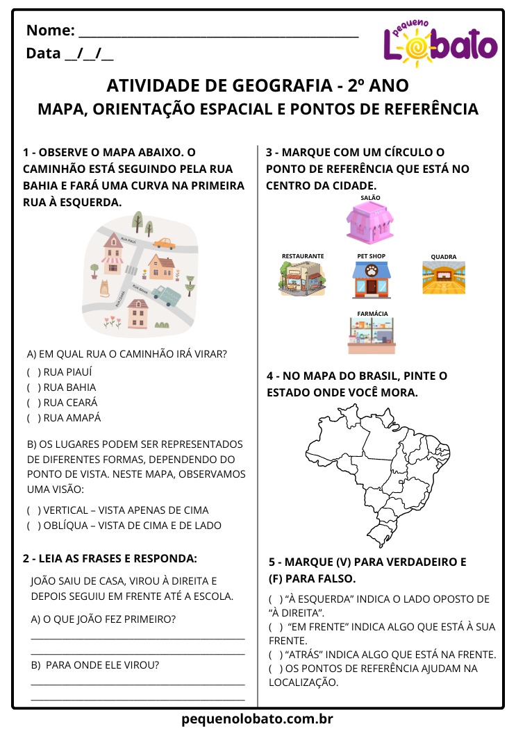 Atividade de Geografia 2º Ano Localização e Orientação Espacial com Mapas EF02GE08