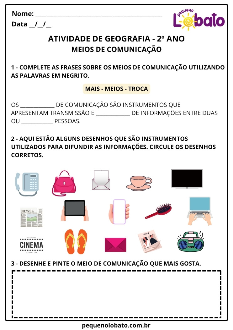Atividade de Geografia 2º Ano sobre Meios de Comunicação
