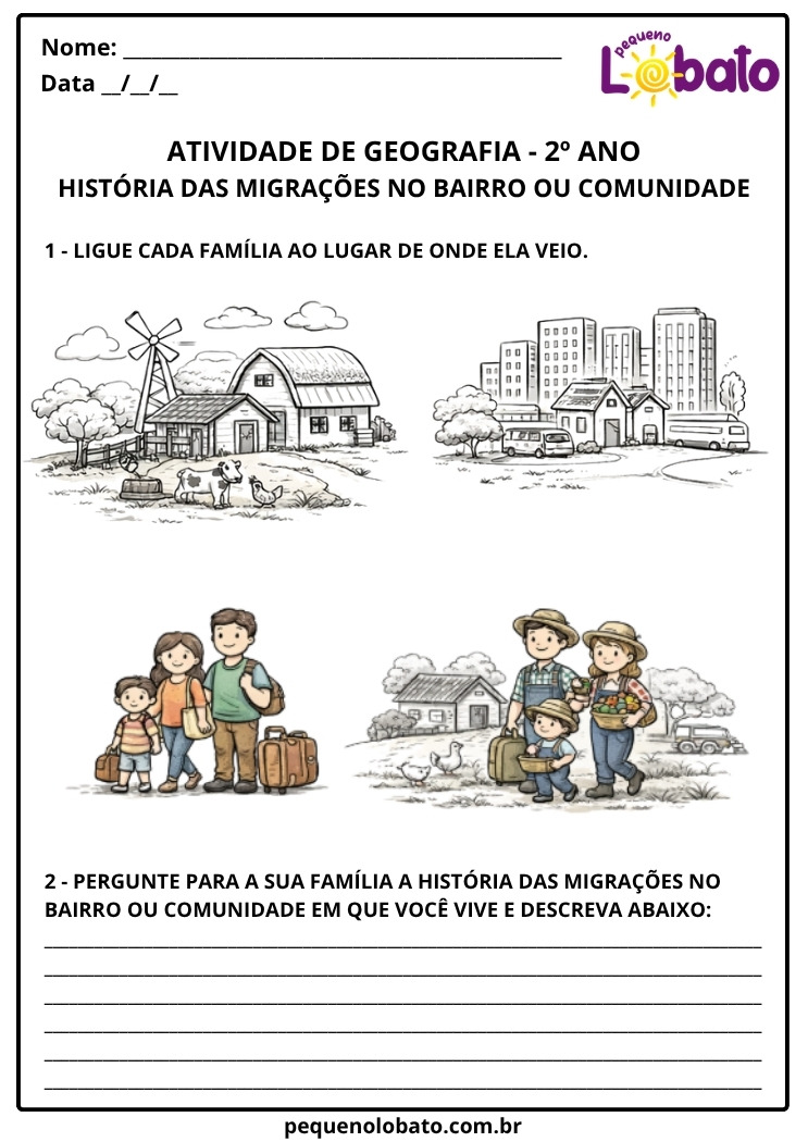 Atividade de Geografia 2º Ano sobre a História das Migrações no Bairro ou Comunidade