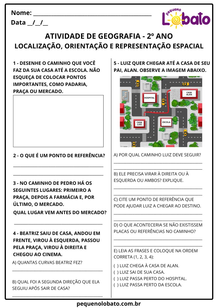 Atividade de Geografia 2º Ano – Localização, Orientação e Representação Espacial com Mapas segundo a BNCC