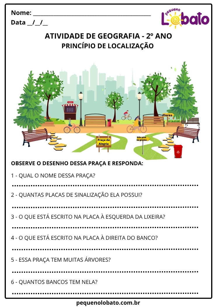 Atividade de Geografia 2º Ano – Localização e Posição na Praça para Imprimir