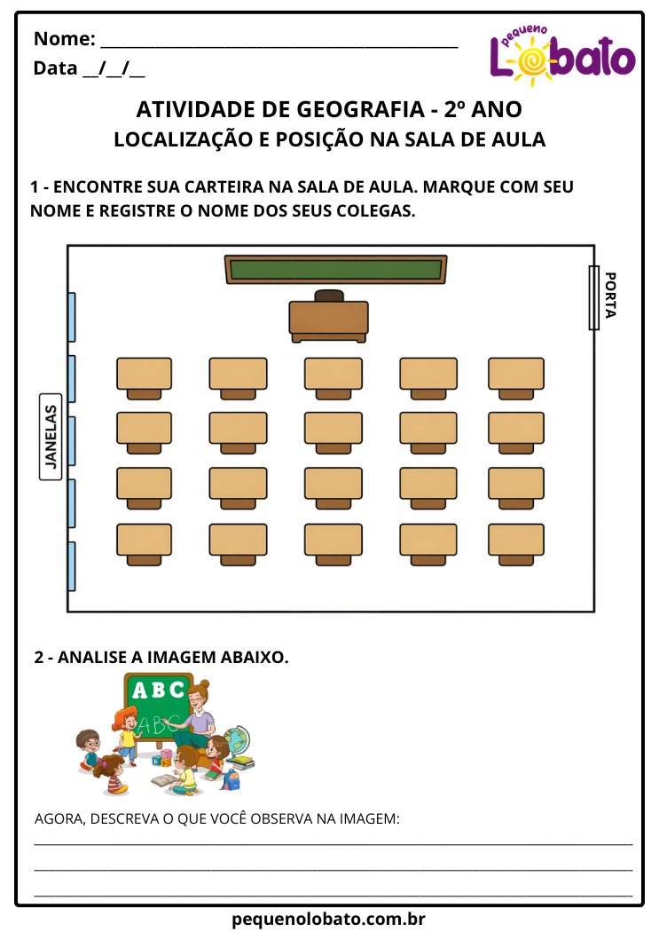 Atividade de Geografia 2º Ano – Localização e Posição na Sala de Aula EF02GE10