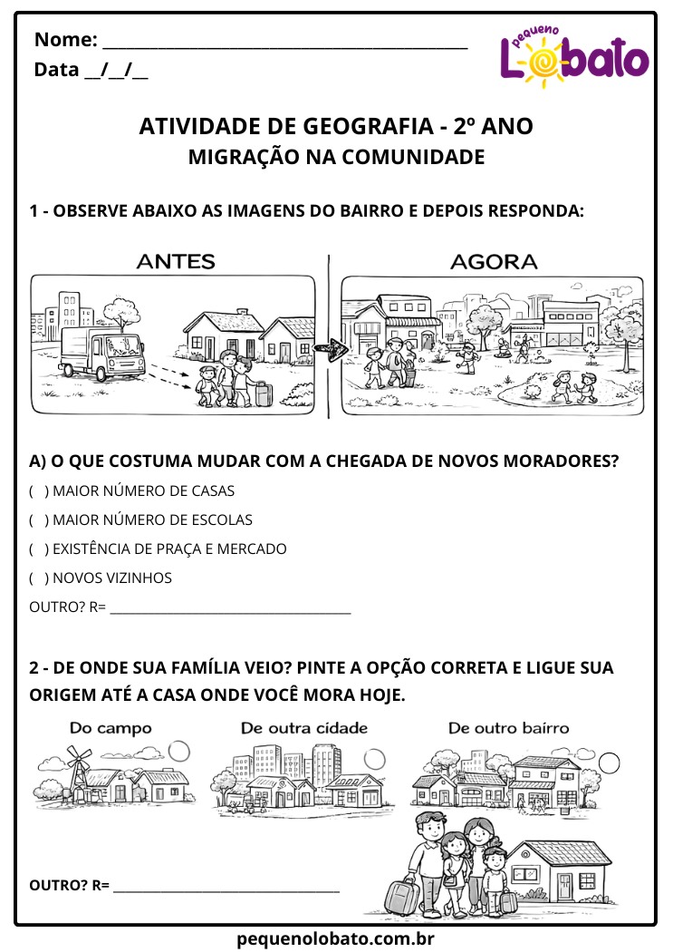 Atividade de Geografia 2º Ano – Migrações no Bairro ou Comunidade em que Vive segundo a BNCC