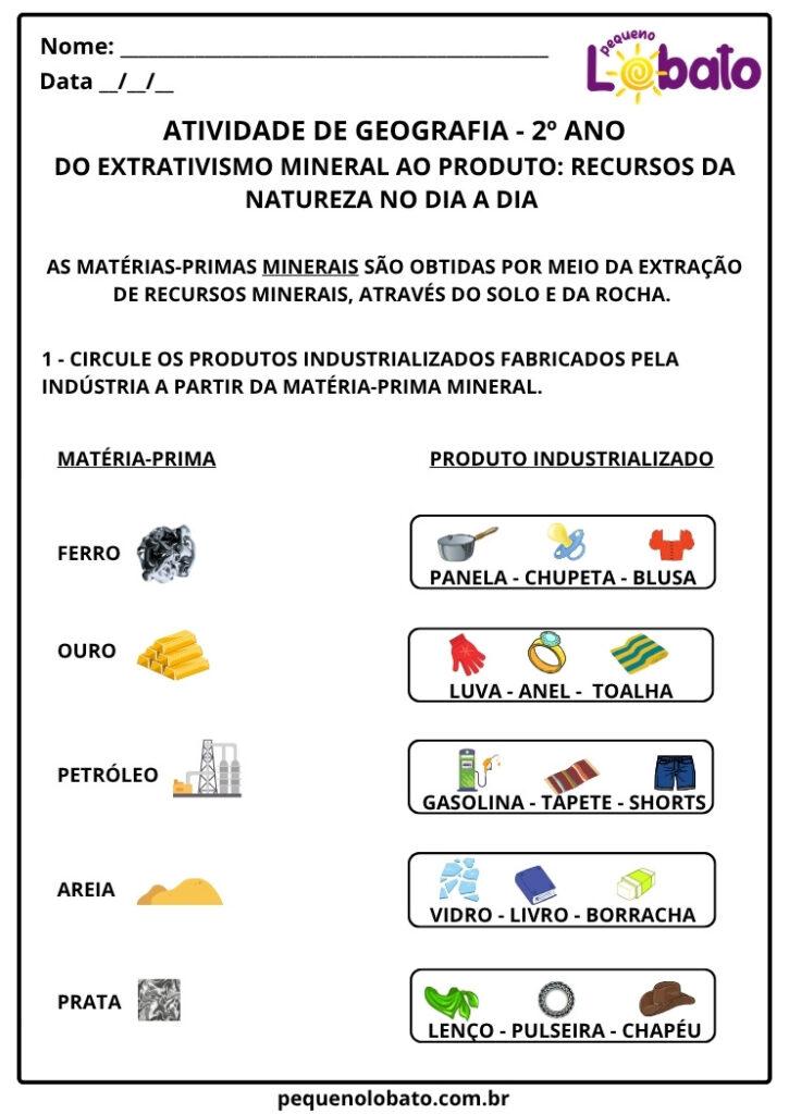 Atividades de Geografia 2º ano - Extrativismo Mineral e seus Impactos ...